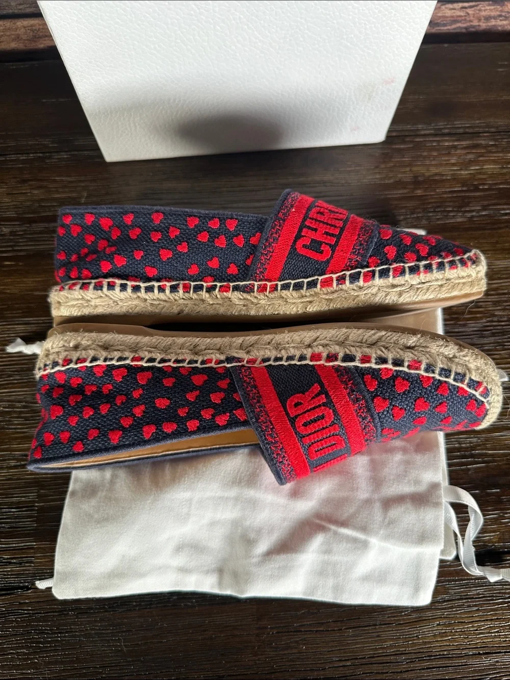 Dior Granville Navy Canvas Espadrilles with Red Heart Motif